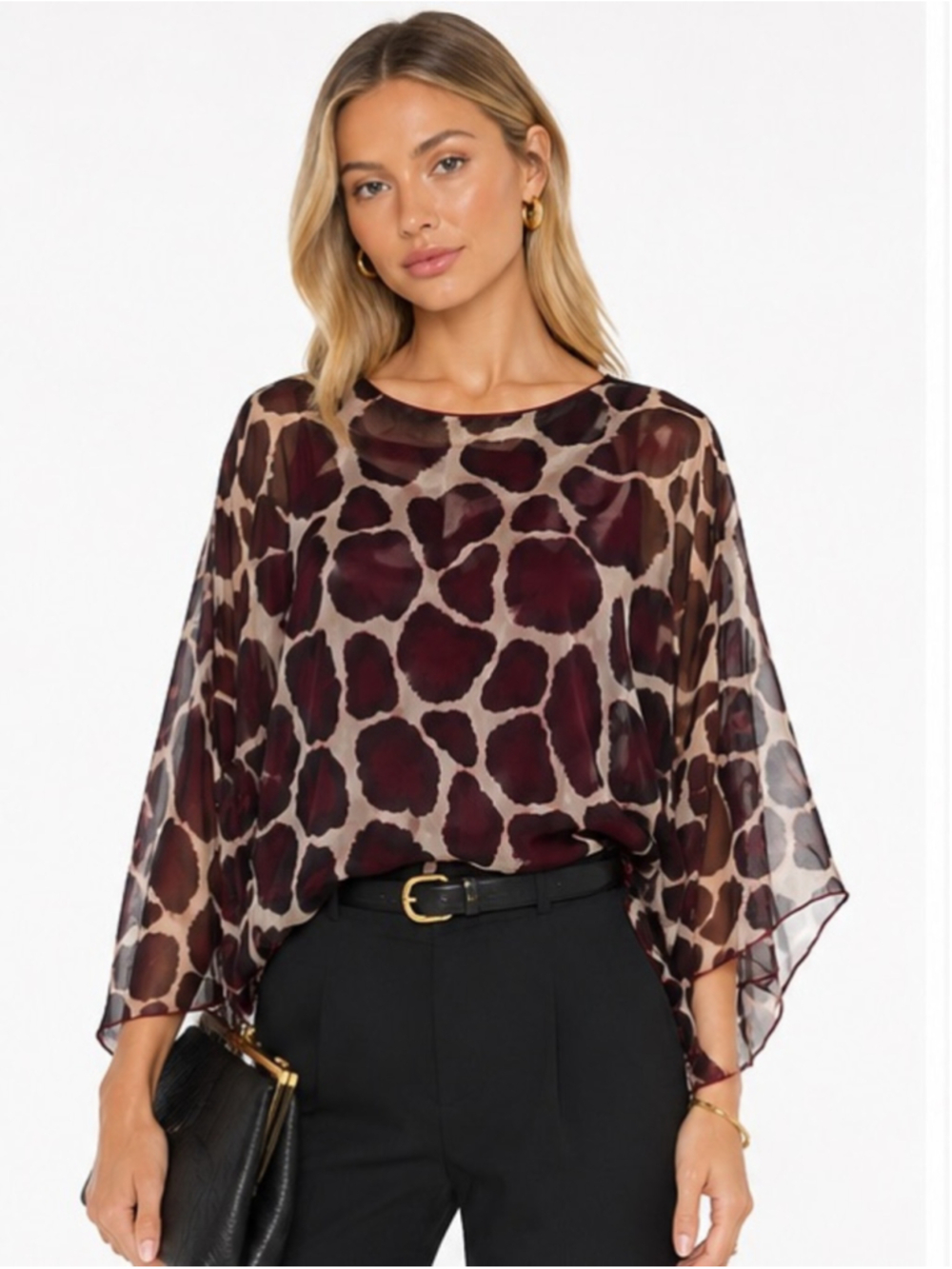 Vivian Shyu Italy Silk Animal Print Blouse | S/M | Burgundy & Taupe